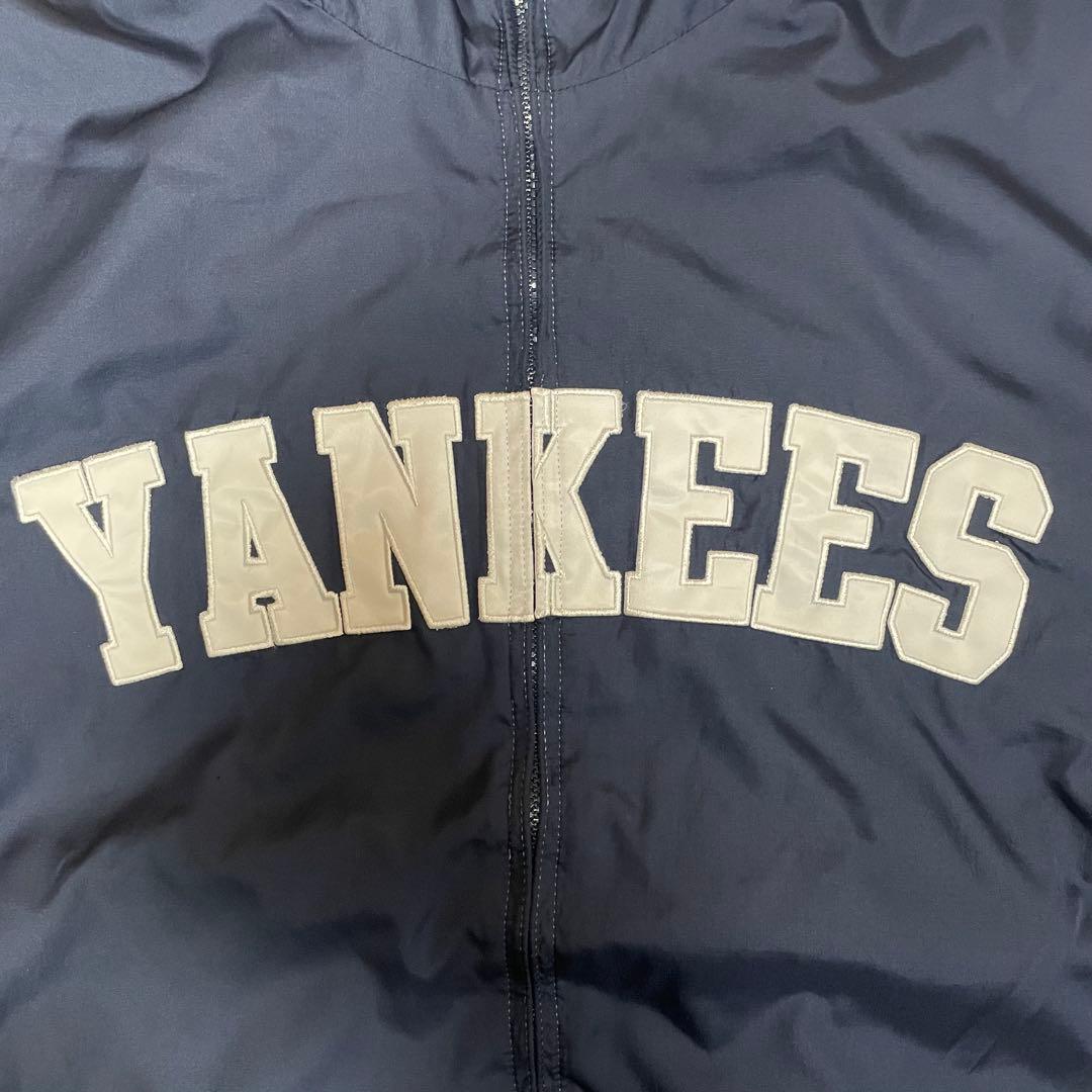 MLB公式ニューヨークヤンキースフード付きナイロンジャケットY2K XLネイビー