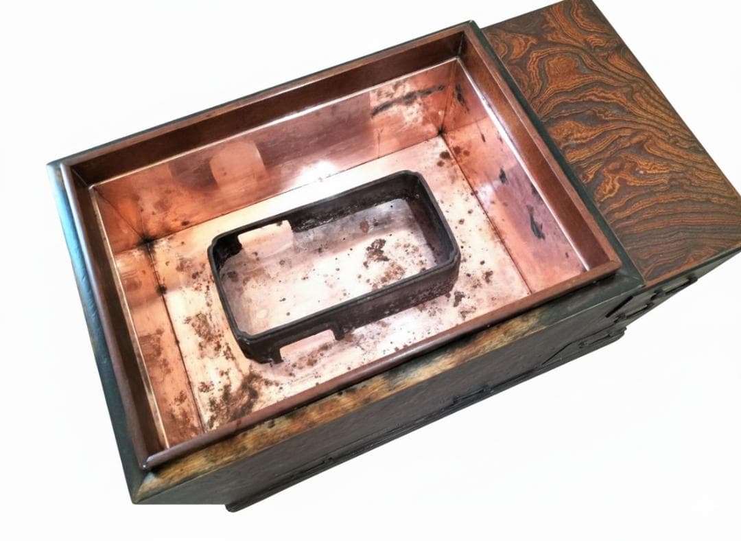 年代物 高級 木製 長火鉢 銅壺付