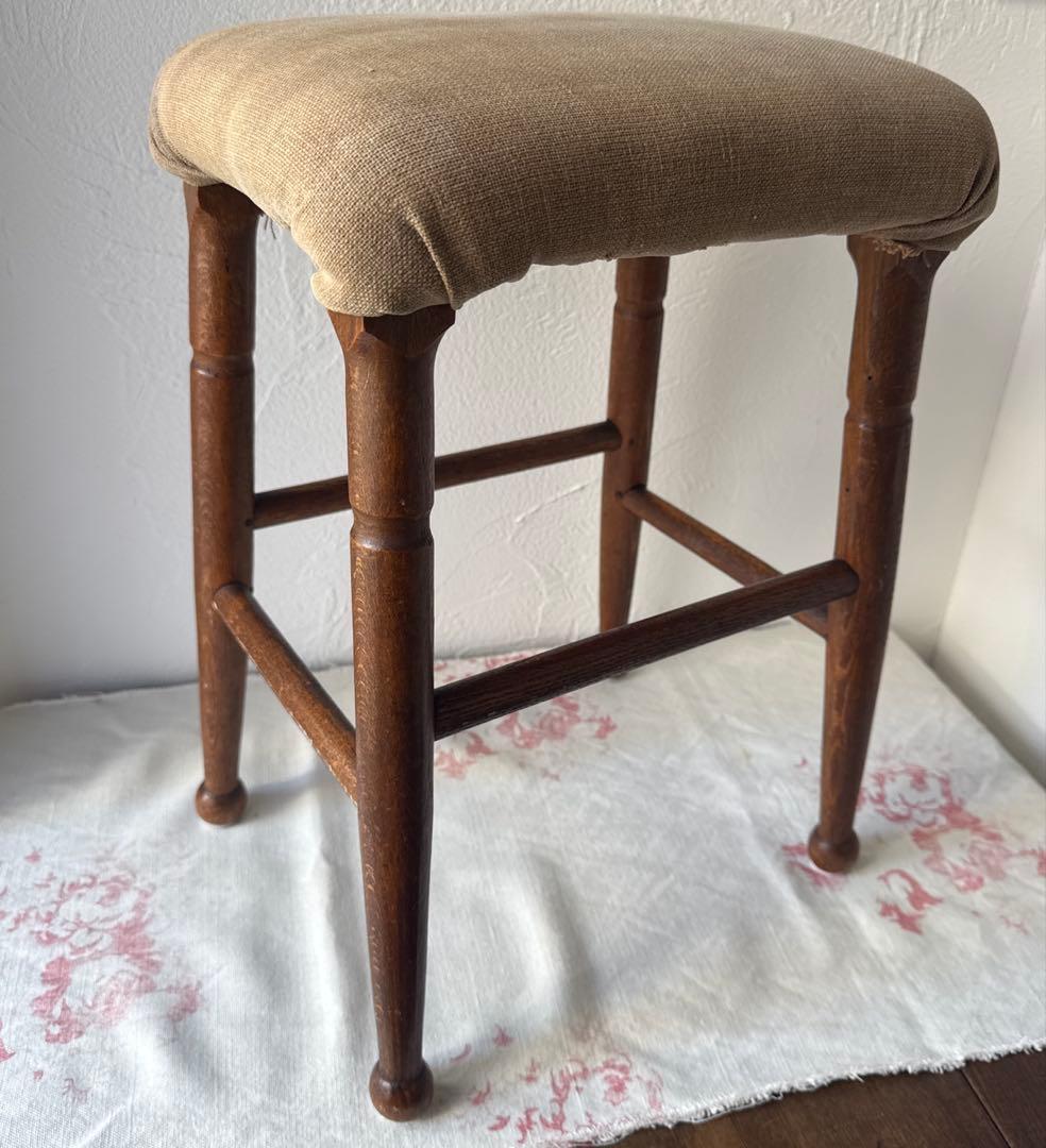 【お値下げ】アンティーク布張りスツール　アンティークスツール　古道具　フランス