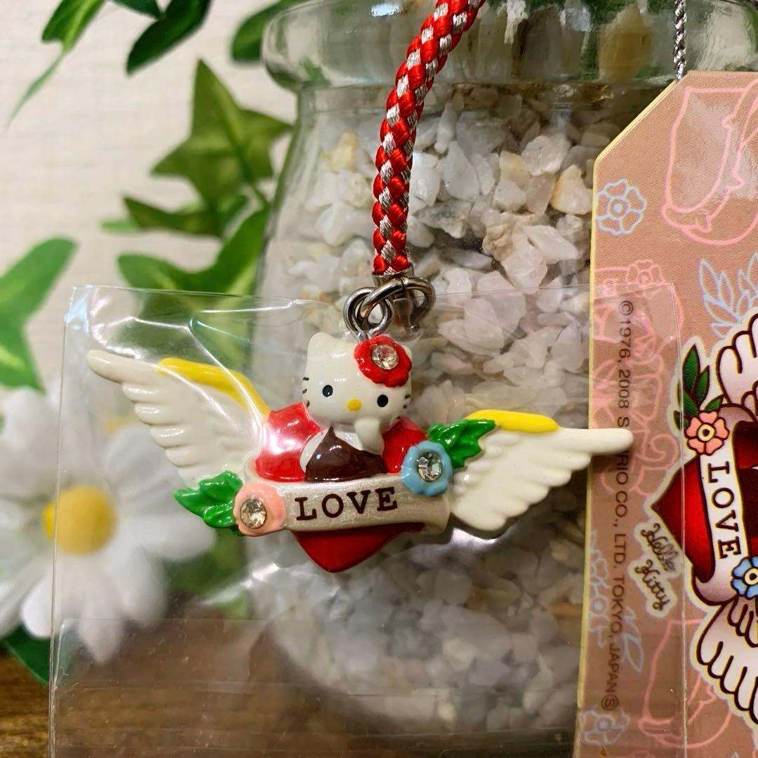 し　様　ハローキティ　LOVE タトゥー 根付け　羽 ストラップ　入手困難
