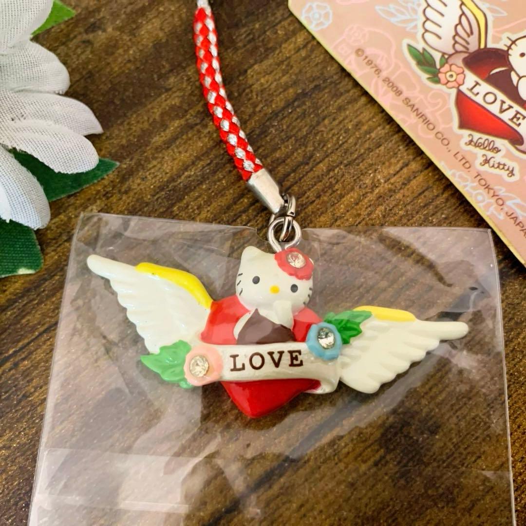 し　様　ハローキティ　LOVE タトゥー 根付け　羽 ストラップ　入手困難