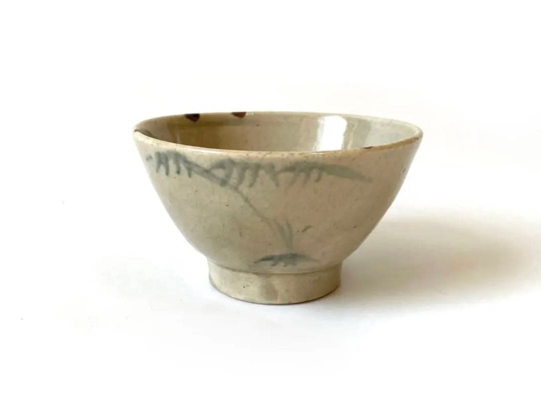 骨董　アンティーク　染付　瀬戸　瀬戸染付　陶胎染付　笹文様　飯茶碗　太白手