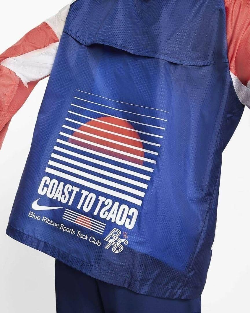 残少 L ナイキ BRS ランニング ジャケット　パーカー ブルーリボン 紺 赤