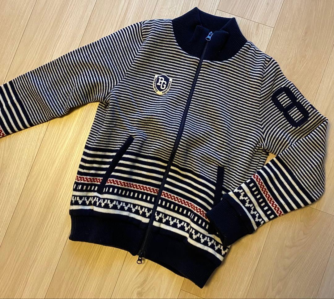 パーリーゲイツ　0サイズ PG ストライプ ジップアップセーター