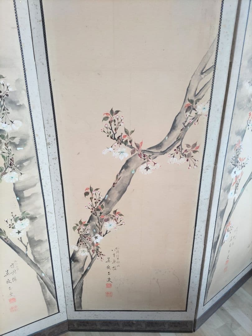 桜の花の屏風 六曲屏風 一双