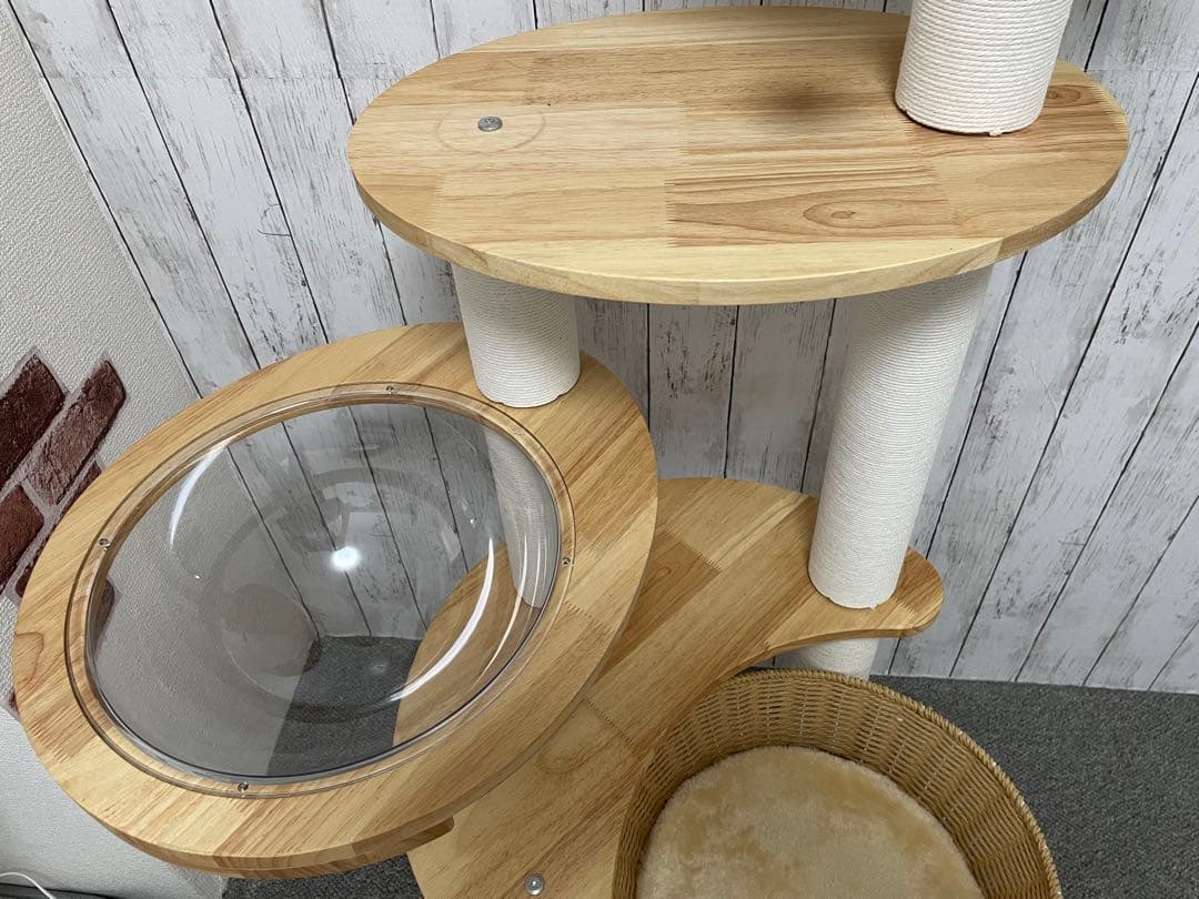 【未使用に近い】天然木 キャットタワー 宇宙船ボウル 木製