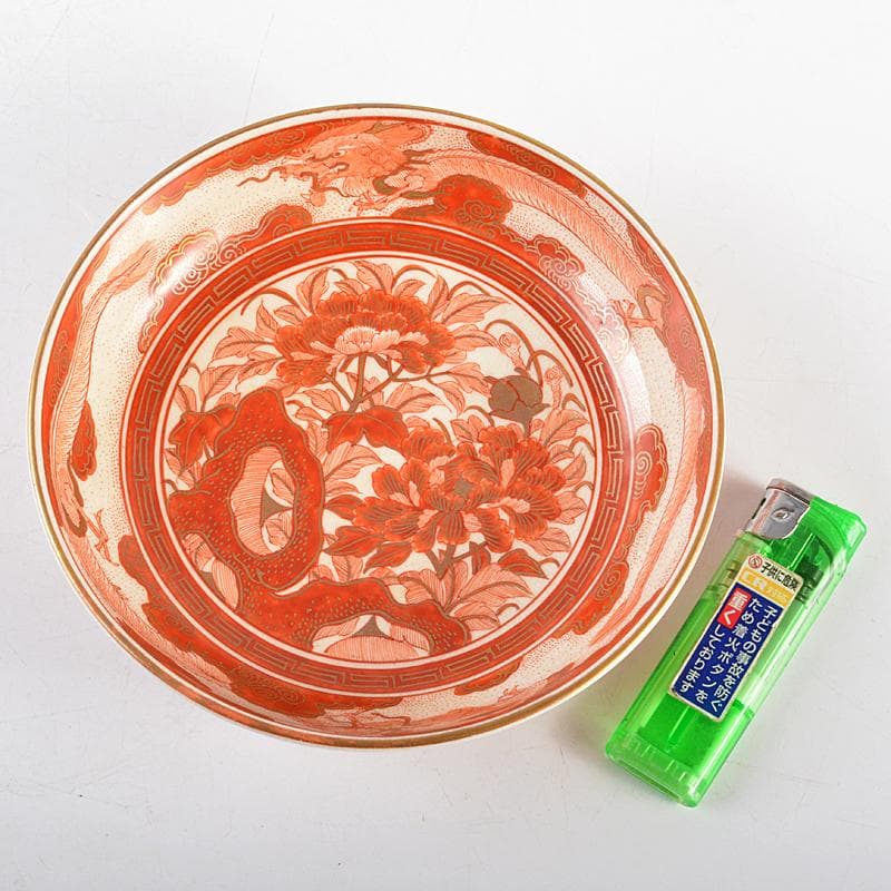 eyeknow74 　八郎手赤絵金彩　雲龍牡丹文　皿　三客　D　R6039