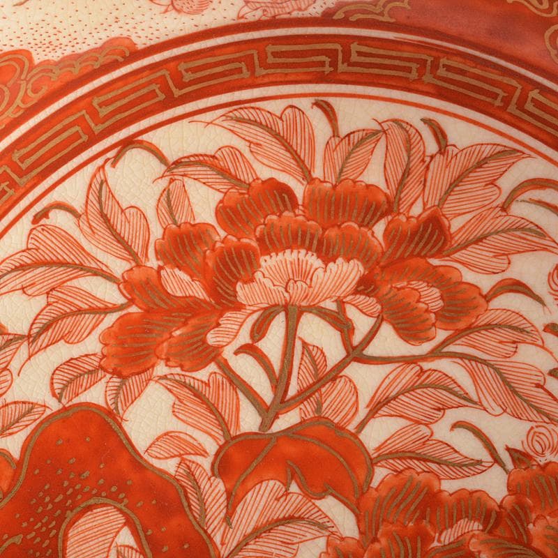 eyeknow74 　八郎手赤絵金彩　雲龍牡丹文　皿　三客　D　R6039