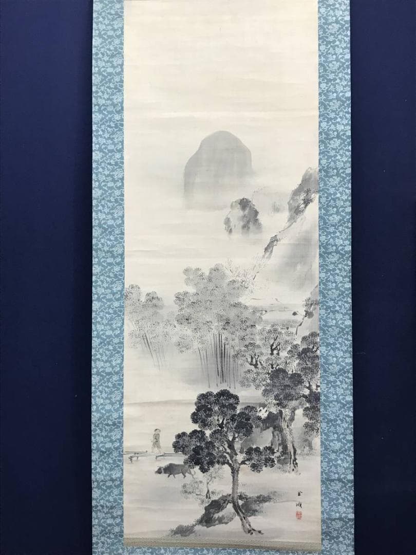 古市金峨/牧童山村図/山水図/牛図/掛軸/名家伝来/AC-671