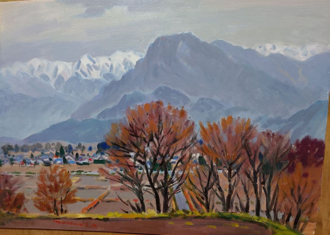 赤羽忠親「有明山」油彩F10号。真作保証