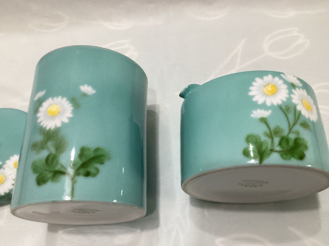 オールドノリタケ　陶器製煙草入れ、灰皿　青地白菊　ビンテージ　ヤジロベー印記念品