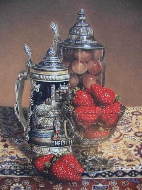 山中雅彦、【苺のある静物】、希少な画集画、新品高級額 額装付、状態良好