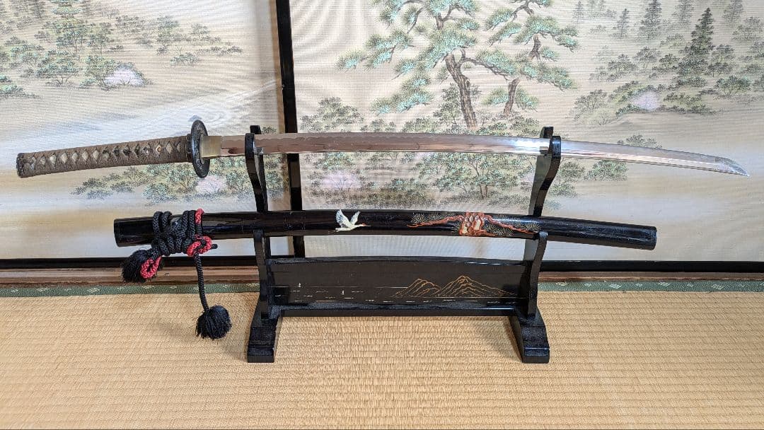 【Momo】金属製 模造刀 大刀 C 出世刀 鶴松柄 台袋付