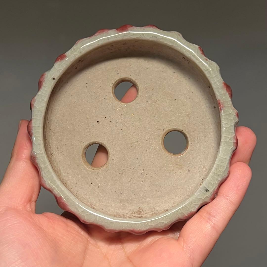 761.今岡町直 辰砂鼓釘丸鉢 盆栽鉢 植木鉢 10.6*3.2cm