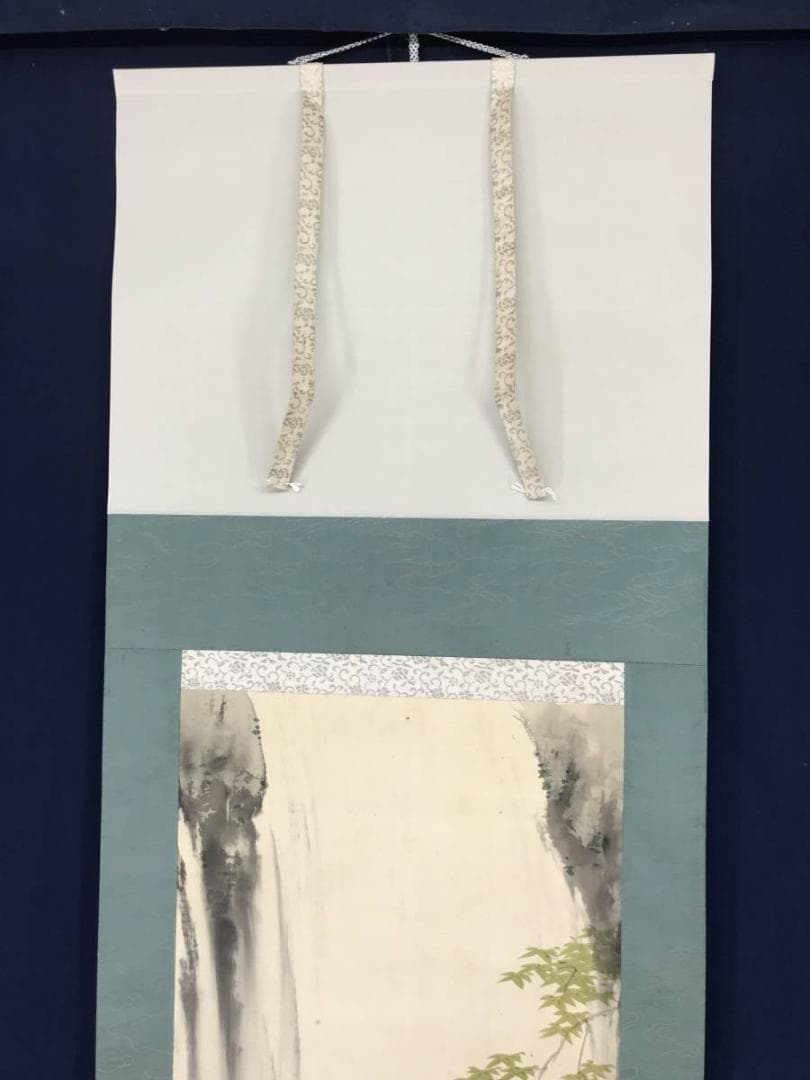 【真作】景秀/夏渓オシドリ図/オシドリ図/滝図/掛軸/名家伝来/AB-941