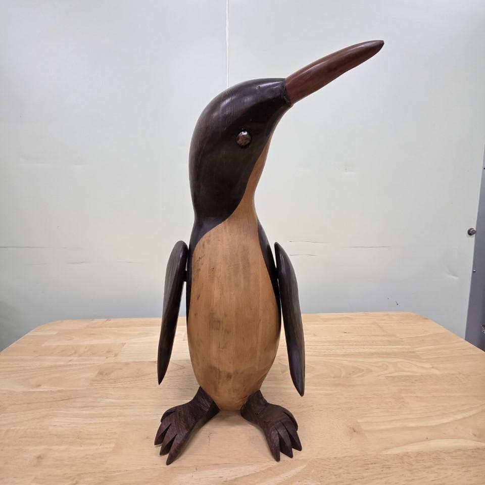 木製 ペンギンの彫刻 高さ約42cm 置物 インテリア アンティーク 昭和レトロ