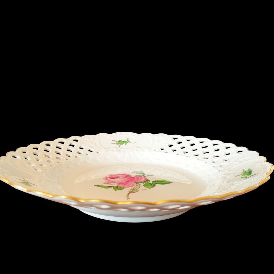 特大サイズ■27㎝ マイセン ピンクローズ 金彩エッジ オープンワーク １級品