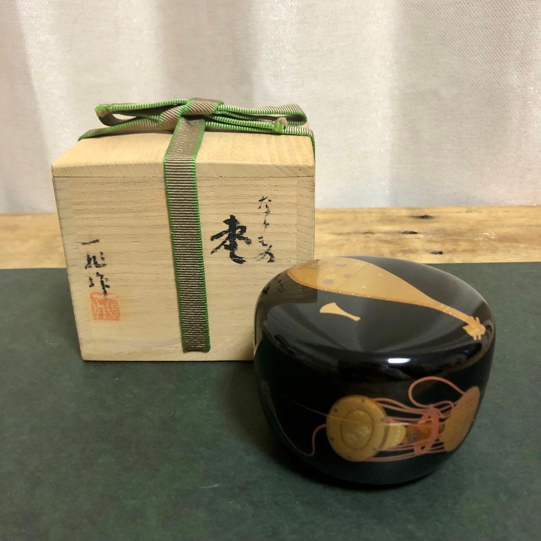 一后一兆 楽器蒔絵平棗 共箱 茶道具 なりもの棗 琵琶