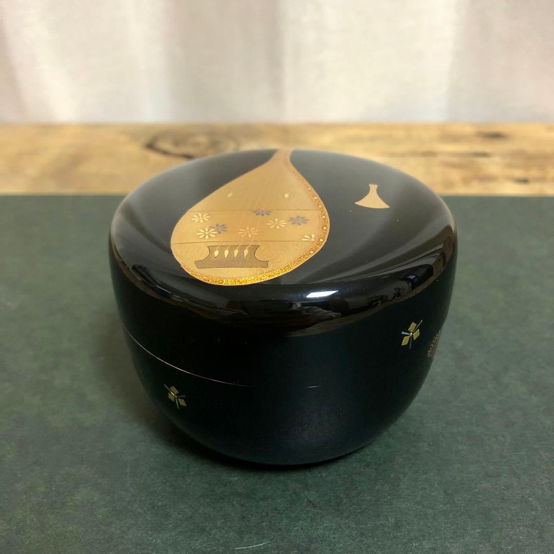 一后一兆 楽器蒔絵平棗 共箱 茶道具 なりもの棗 琵琶