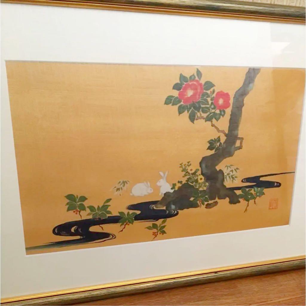 日本画 流水寒椿