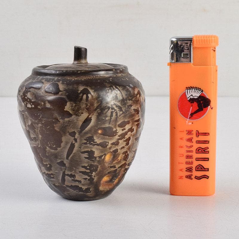 中国　黒石製　竹文　蓋物　N　R9378