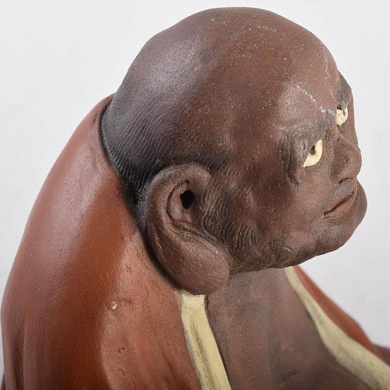 駿河山正作　紫砂　朱泥　彩色　達磨像　置物　N R8827