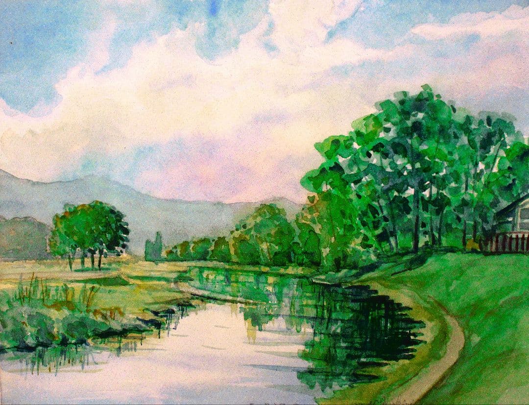 水彩画 風景画 木製フレーム付き F6サイズ