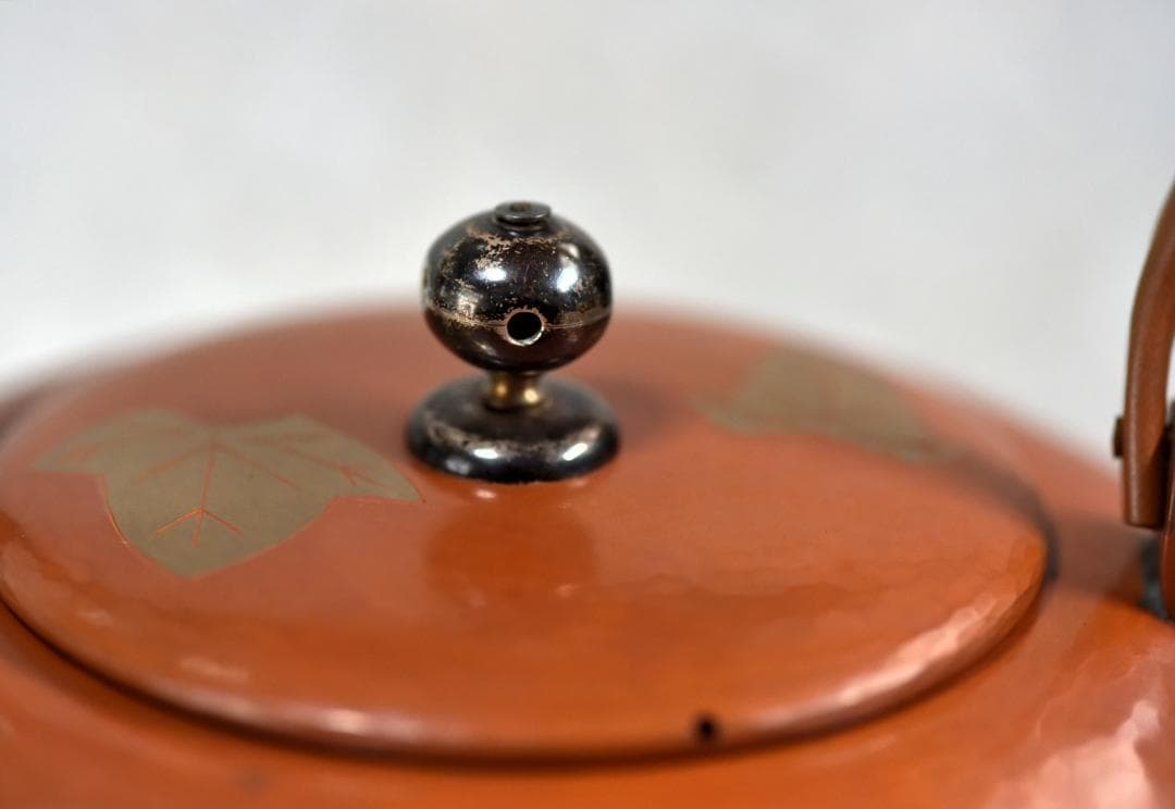 玉川堂、鎚起銅器、葉分茶器揃（7点）　銅器　共箱／茶道具