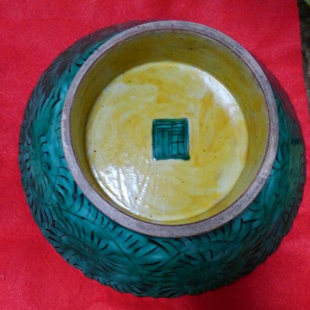 古九谷　角福青手　花鳥文 高台 輪花皿