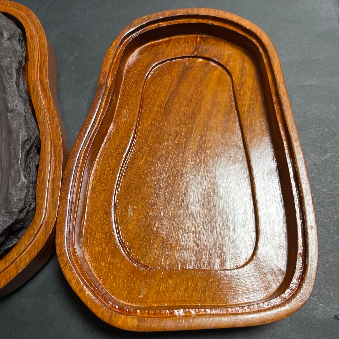 木箱入り硯　竹彫刻