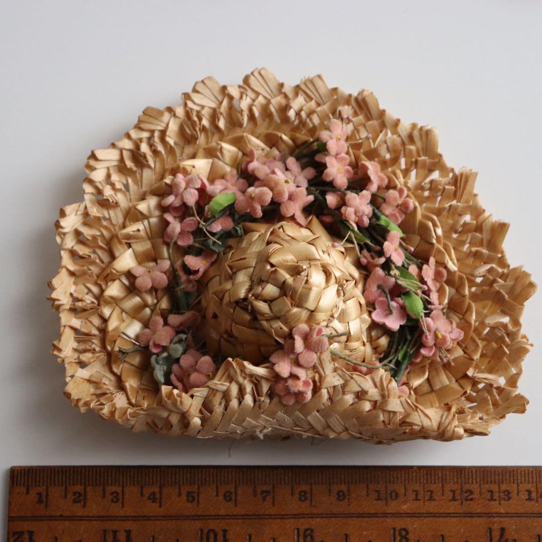 アンティーク　ドール用麦わら帽子　布花　テディベア　ビスクドール　ブライス