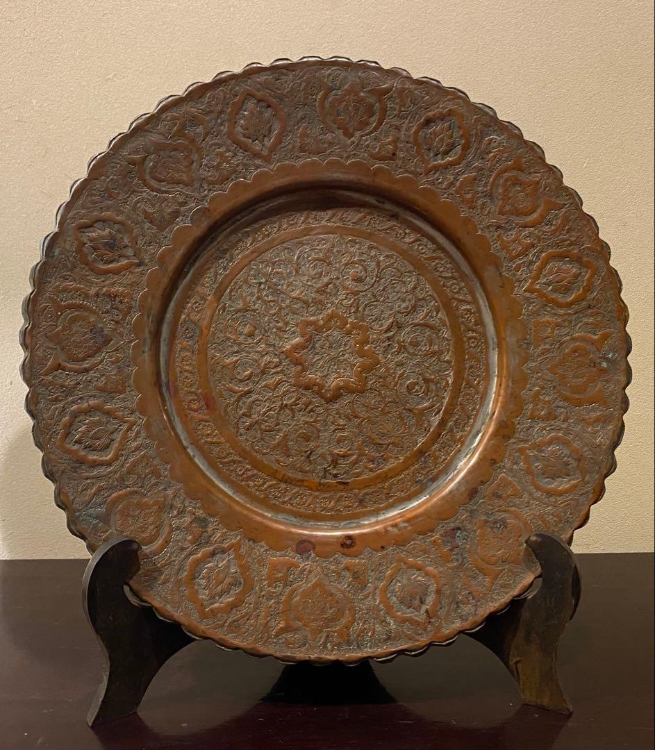 カジャール朝プレート・フレンチプレス　鑑賞スタンド　４点セット　ヴィンテージ