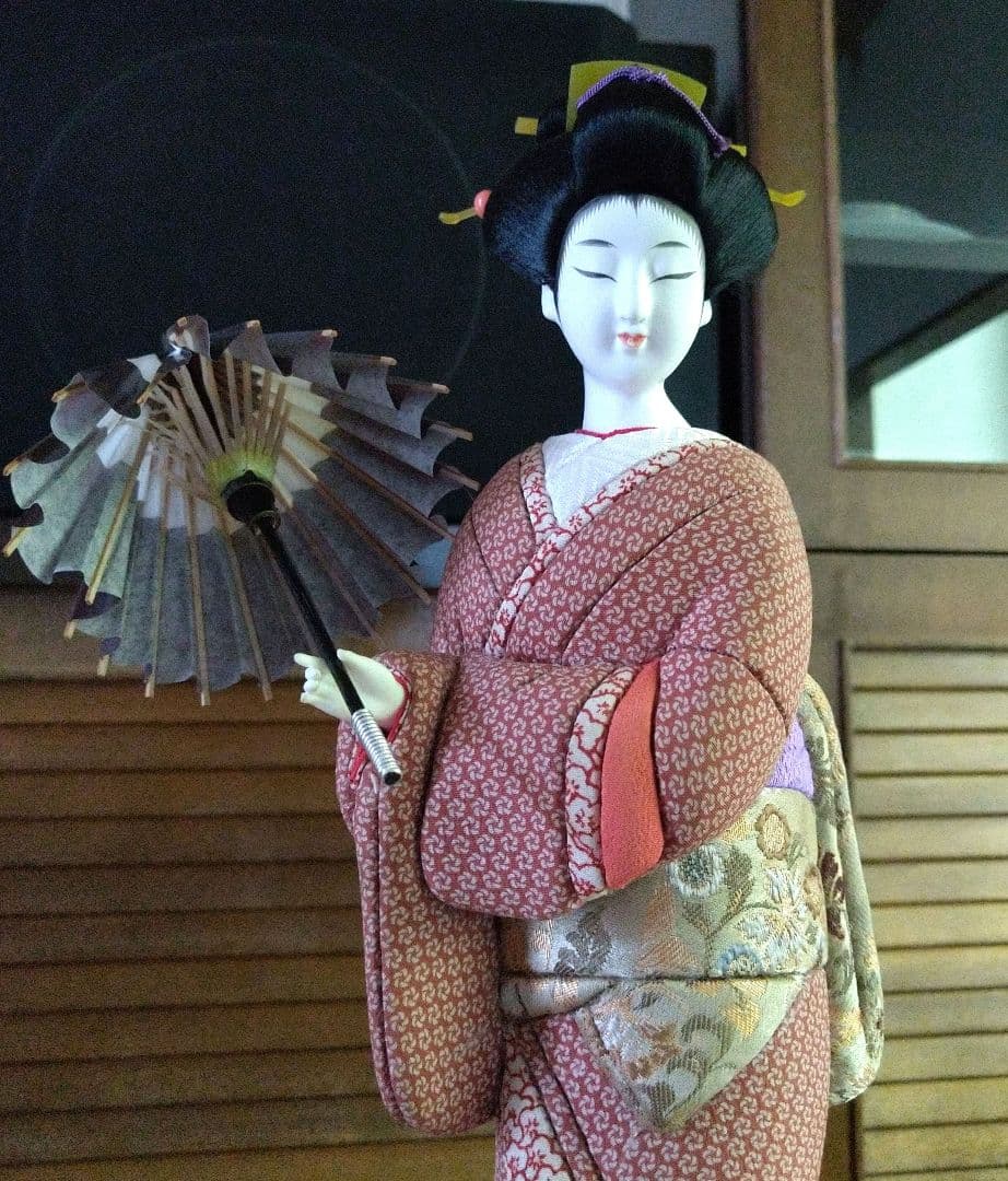 傘付き木目込人形 伝統的和服 約35cm