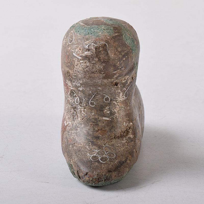 中国　天然石彫刻　銀象嵌彩色　神獣　紙鎮　置物　C　R8592