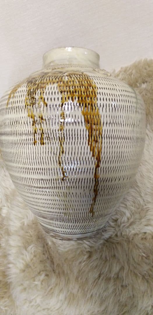 小鹿田焼　壷　花瓶　飛び鉋　打ち掛け　流し掛け