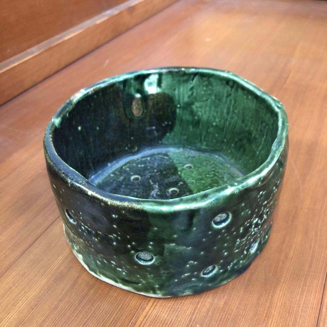 織部焼 花道具緑色 陶器 花器 中型