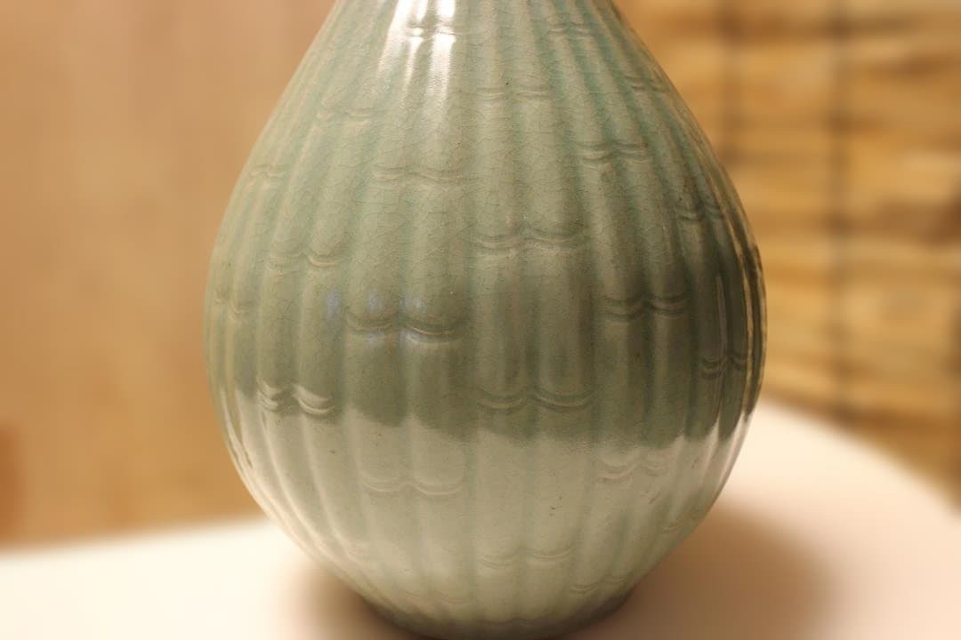 艶雅 高麗青磁竹節文特 大花瓶　徳利 龍泉窯 仏教美術 骨董 茶道具 茶