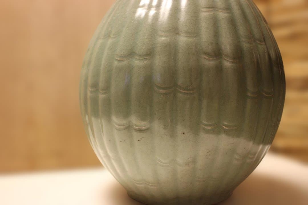 艶雅 高麗青磁竹節文特 大花瓶　徳利 龍泉窯 仏教美術 骨董 茶道具 茶