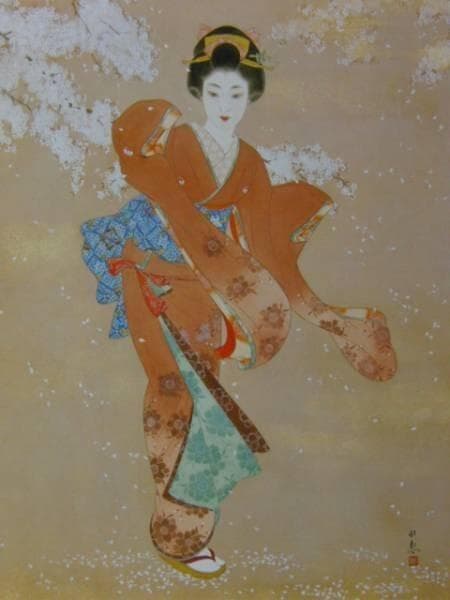 今野由恵、花吹雪、希少画集画、新品高級額、額装付、状態良好、油彩 風景