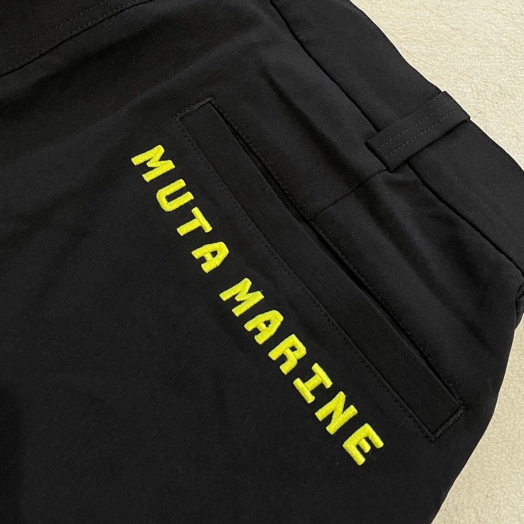 ムータマリン　セットアップ　ゴルフウェア　黒×黄　ストレッチ　ワッペン　フード