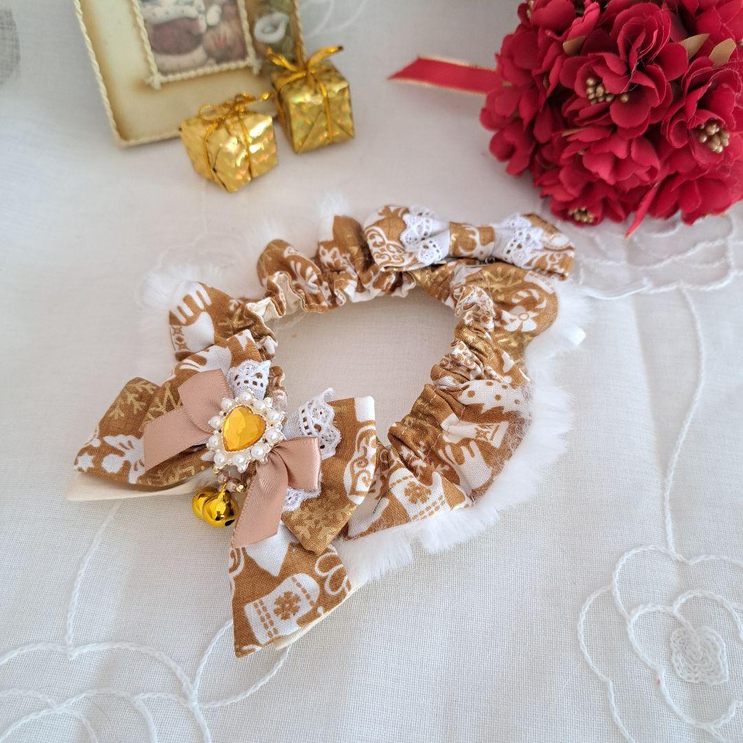 よーみ、クリスマス短毛ファーシュシュ(ゴールド×白)わんちゃん猫ちゃん用