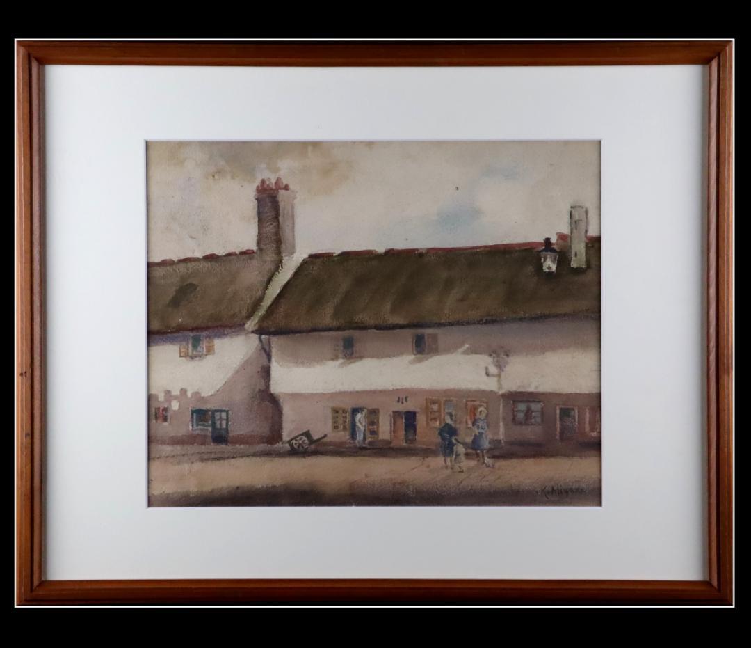 真作保証 三宅克己 風景画 水彩5号 タトウ箱 油彩技法を用いて水彩表現の開拓者