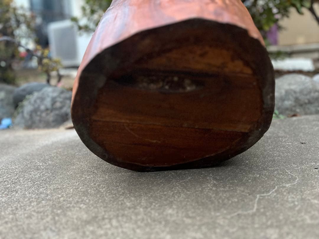 昭和レトロ天然木 無垢材 くり抜き 手桶型 傘立て 14.6kg 花器 古道具