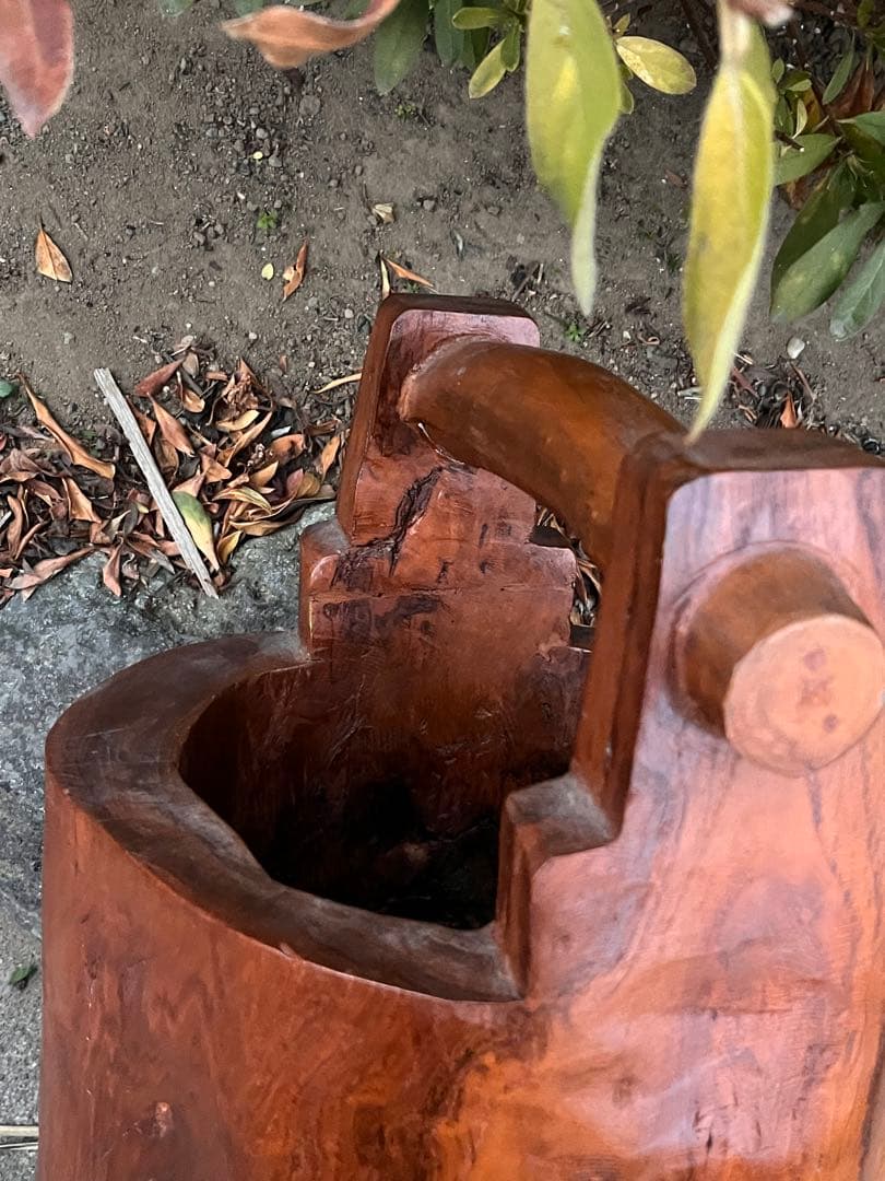 昭和レトロ天然木 無垢材 くり抜き 手桶型 傘立て 14.6kg 花器 古道具