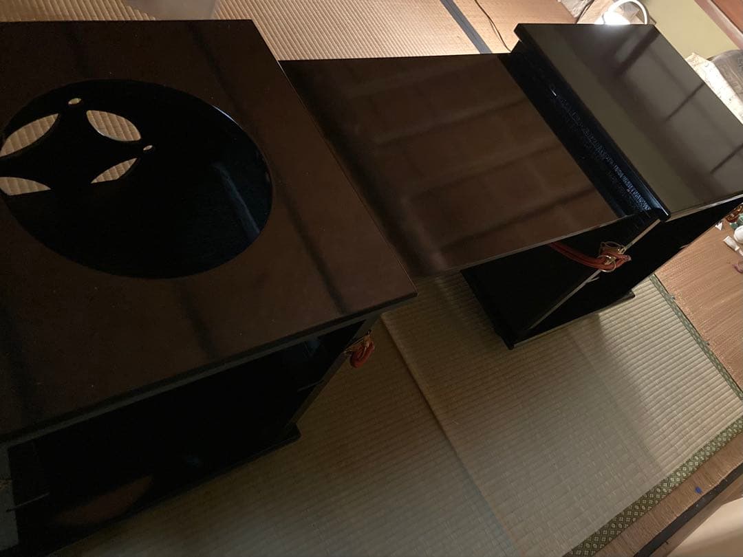 黒色木製茶道具テーブル　組立式　立礼棚