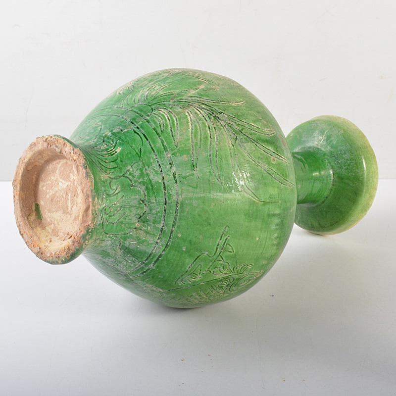 中国　漢緑釉　魚藻文　碗口瓶　花瓶　V　6554C