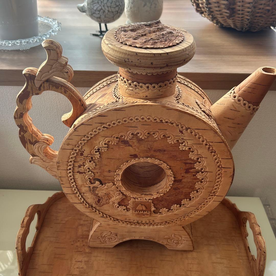 白樺の樹皮で作られたロシアの伝統的な茶器セット 6点セット