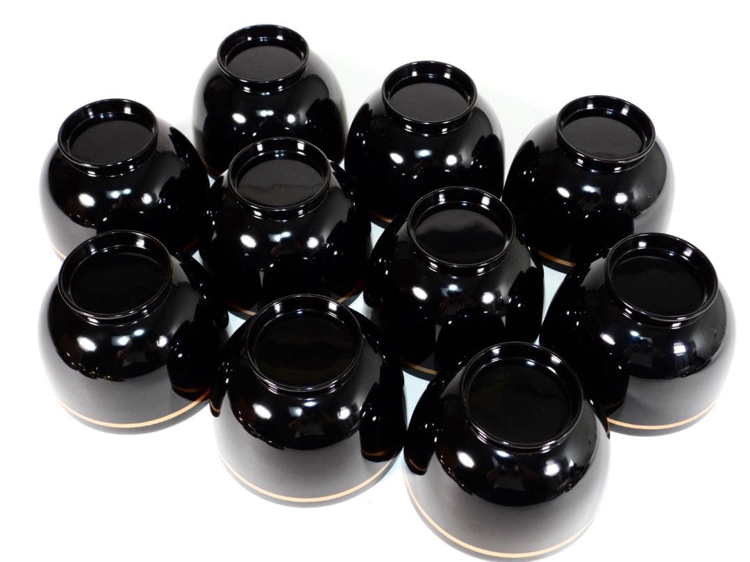 【美品】輪島塗 木製漆器 沈金 蓋椀 吸物椀 汁椀 10客
