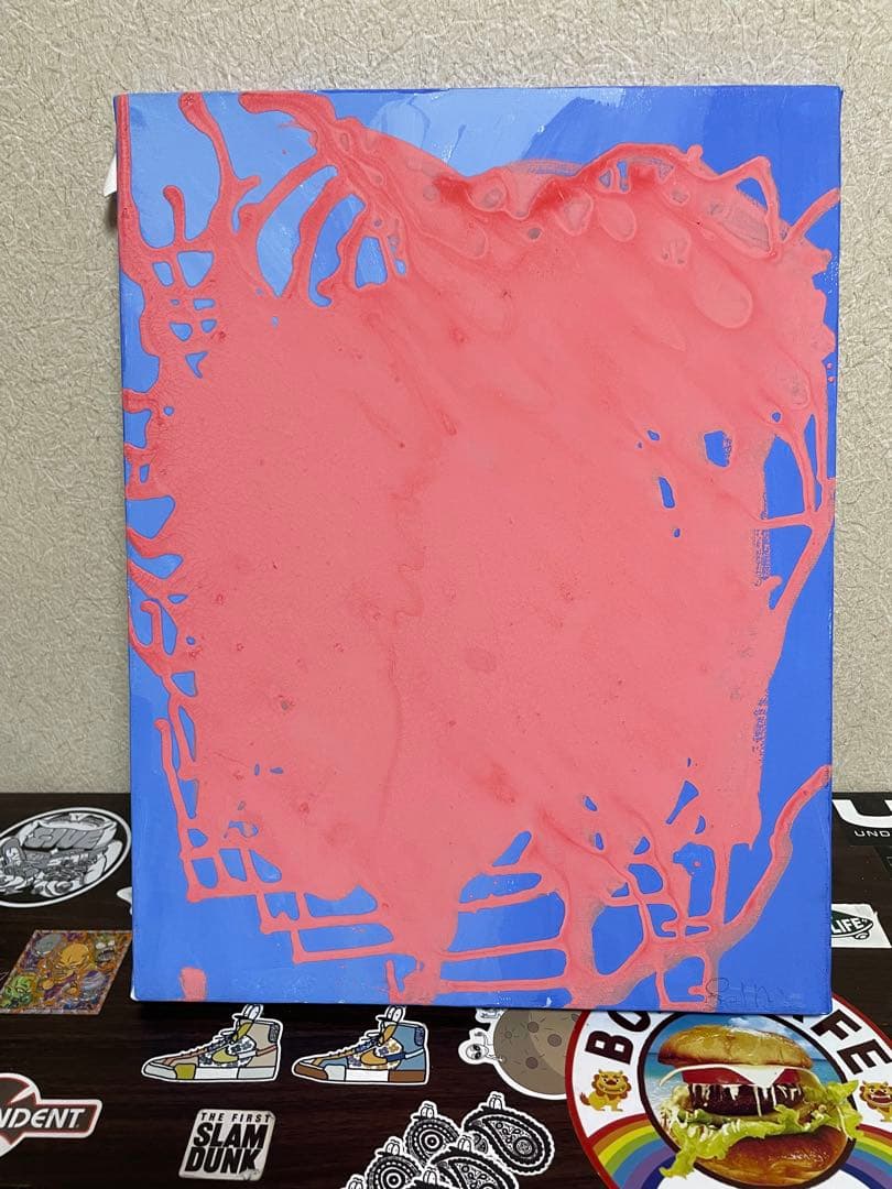 青とピンクの抽象画 キャンバスアート