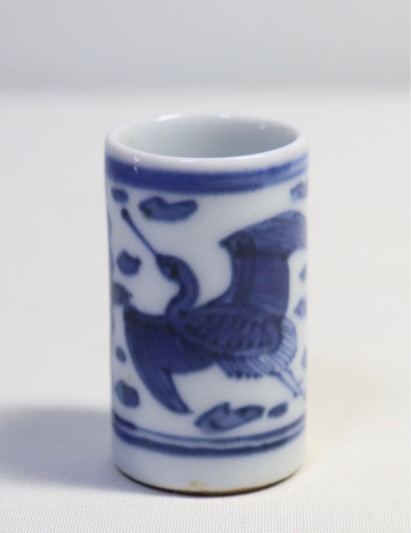 江戸　染付　鶴紋茶杓入　古染　茶道具　送料込み1007